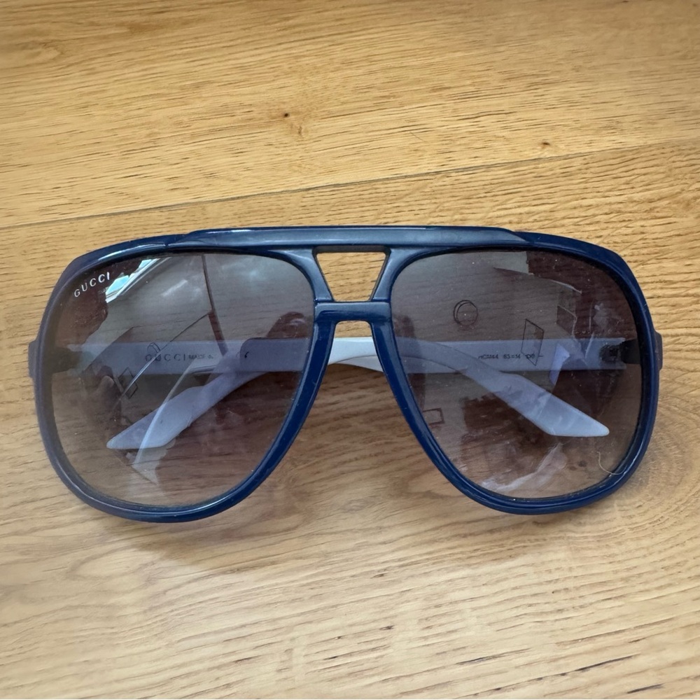 Gucci GG1622S HCM44 Blue White Sporty Aviator Sunglasses Authentic - Picture 2 of 10